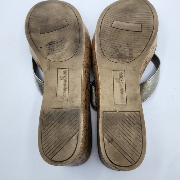 Montego Bay Club Metallic and Tan Cork Wedge Sandals Sz 9 - Picture 5 of 5